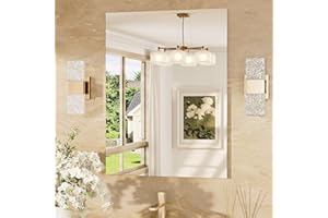 TokeShimi 32 x 24 Inch Frameless Bathroom Mirror, Rectangle Mirrors for Wall with Polished Edge, Shatterproof Tempered Glass,