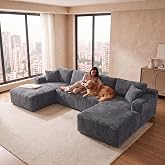 Boneless Couch Modular Sectional Sofa Cloud Couch | Oversized Deep-Seat Wide-Wale Corduroy L-Shaped Sectional Couch for Living Room, Apartment and Family Room
