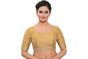 Madhu Fashion Womens Raw Silk Elbow Length Sleeves Readymade Saree Blouse