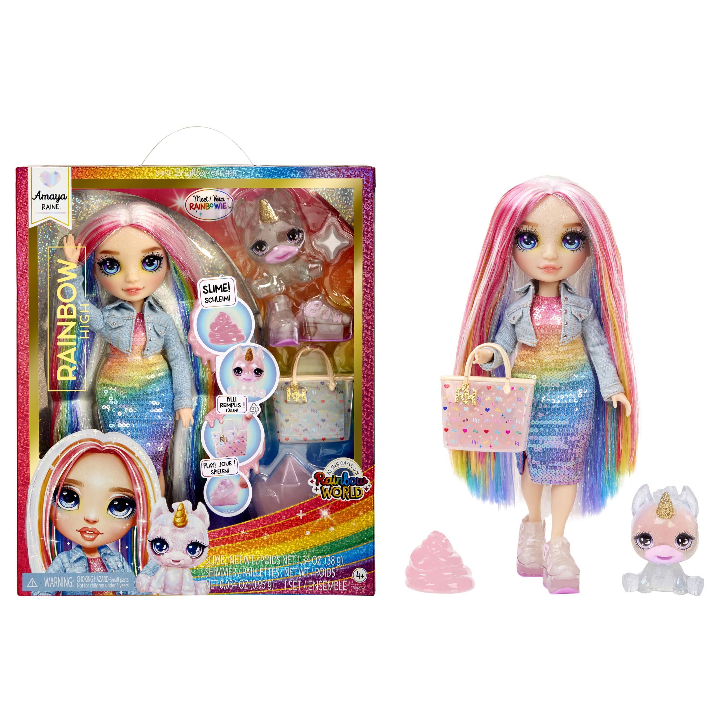 Rainbow High Fashion Doll with Slime & Pet - Amaya (Rainbow) - 28 cm Shimmer Doll with Sparkle Slime, Magical Pet and Fashion Accessories - Kids Toy - Great for Ages 4-12 Years
