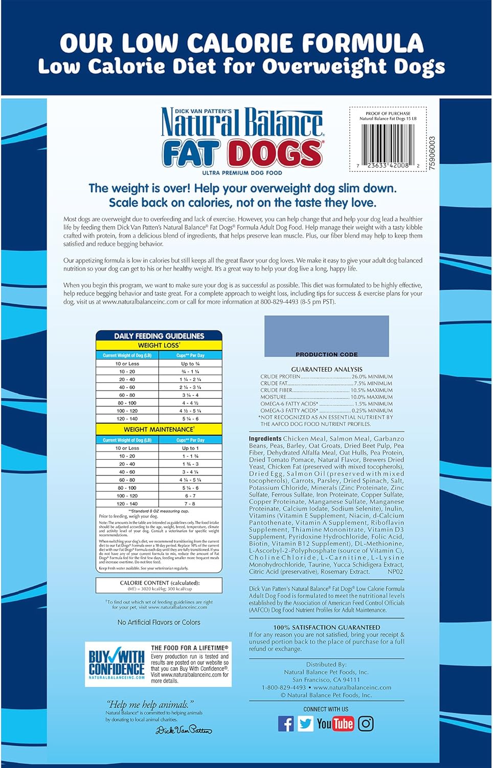 Natural Balance Fat Dogs Low Calorie Dry Dog Food, Chicken Meal, Salmon