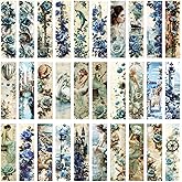 Vintage Natural Style Bookmark Colorful Flower Plant Bookmarks, 30PCS (Blue)