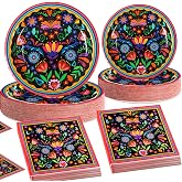 Potchen 180 Pcs Mexico Party Plates Napkins for 60, Black | Fiesta Paper Tableware, Serve 60, 7'' and 9'', Disposable Papel Picado Party Supplies, Taco Carnival Day of the Dead