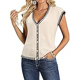 RMCMS Sweater Vest Women Cap Sleeve Deep V Neck Button Down Vest Tops Knit Casual Loose Fall Tank Tops
