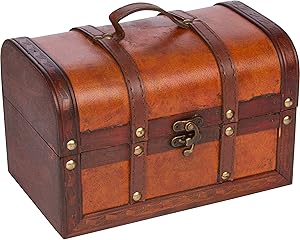 Trademark Innovations Small Wood and Leather Decorative Chest