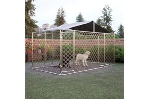 RITSU Large Outside Dog Kennel with Roof, Outdoor Dogs House, Chain Link Pet Enclosure Cage w/Lock Galvanized Steel Pen Waterproof Fence for Backyard, 157.2 x 90 x 91.2 Inch