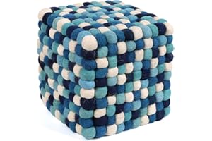 CLEENTABLE Multi Colored Cube Felt Ball Ottoman Pouf 12 Inches for Living Room, Bedroom and Kids Room