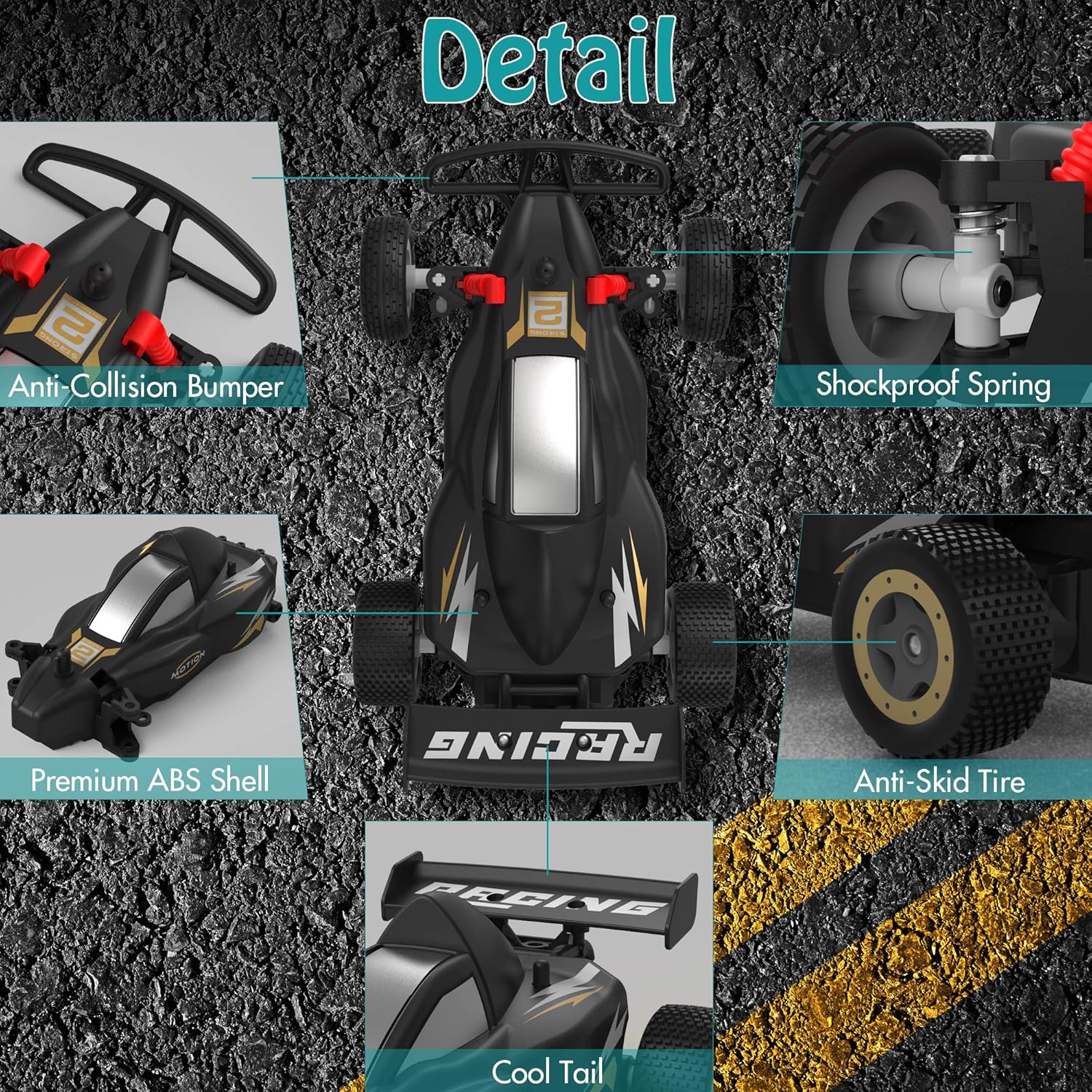 RC Racing Car, 4WD 2.4Ghz Remote Control Car, 10-15KM/H High Speed, Variable Speed, 1:20 Scale, 4 Batteries, Toys Cars for Boys and Girls, Black: Toys & Games