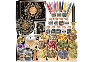 TIGEJOY Witchcraft Supplies Witch Stuff Spell Kit 60PCS, Wiccan Supplies and Tools, Include Herb Crystal Candle Amethyst Altar Bowl Witch Bell, Witch Gift Wiccan Starter Kit Altar Supplies Pagan Decor