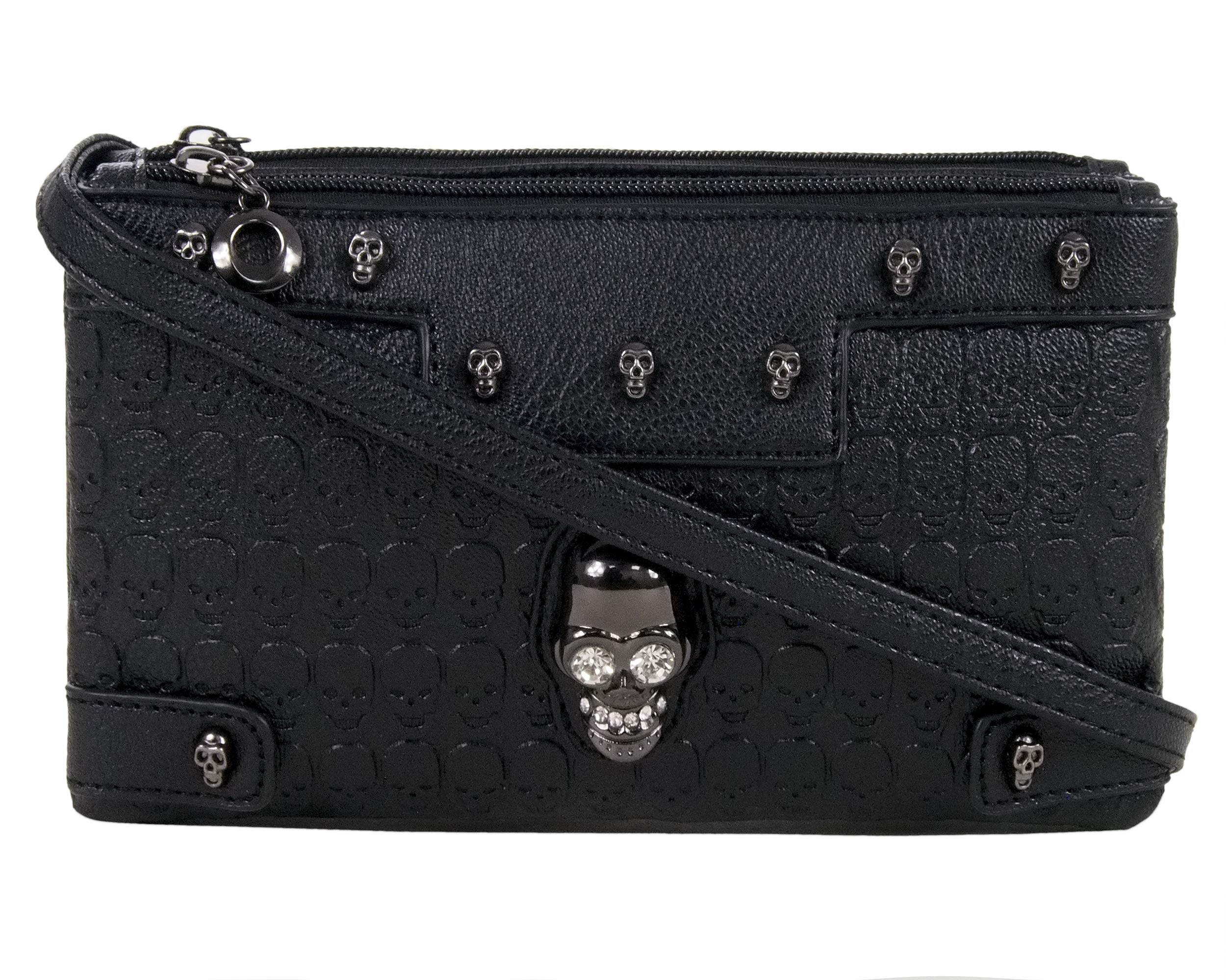 GOTHX SKULL CRYSTAL HEAD Ladies Handbag Clutch Evening Handbag Steam Punk Rock Goth School College PU Vegan Leather Gothic Gig Festival Travel Bag
