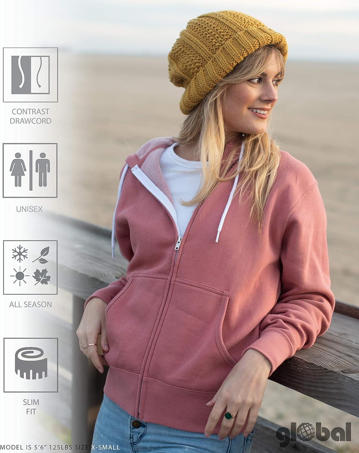 Global Blank Slim Fit Lightweight Zip Up Hoodie Men and Women Hooded Sweatshirt at  Men’s Clothing store