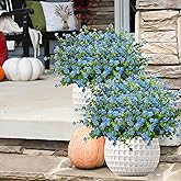 NETAP Outdoor Artificial Flowers UV Resistant, 20 Bundles Fake Realistic Floral Greenery Plants for Outside Porch, Window Boxes, Garden, Yard, Inside Home Table Decor,Blue