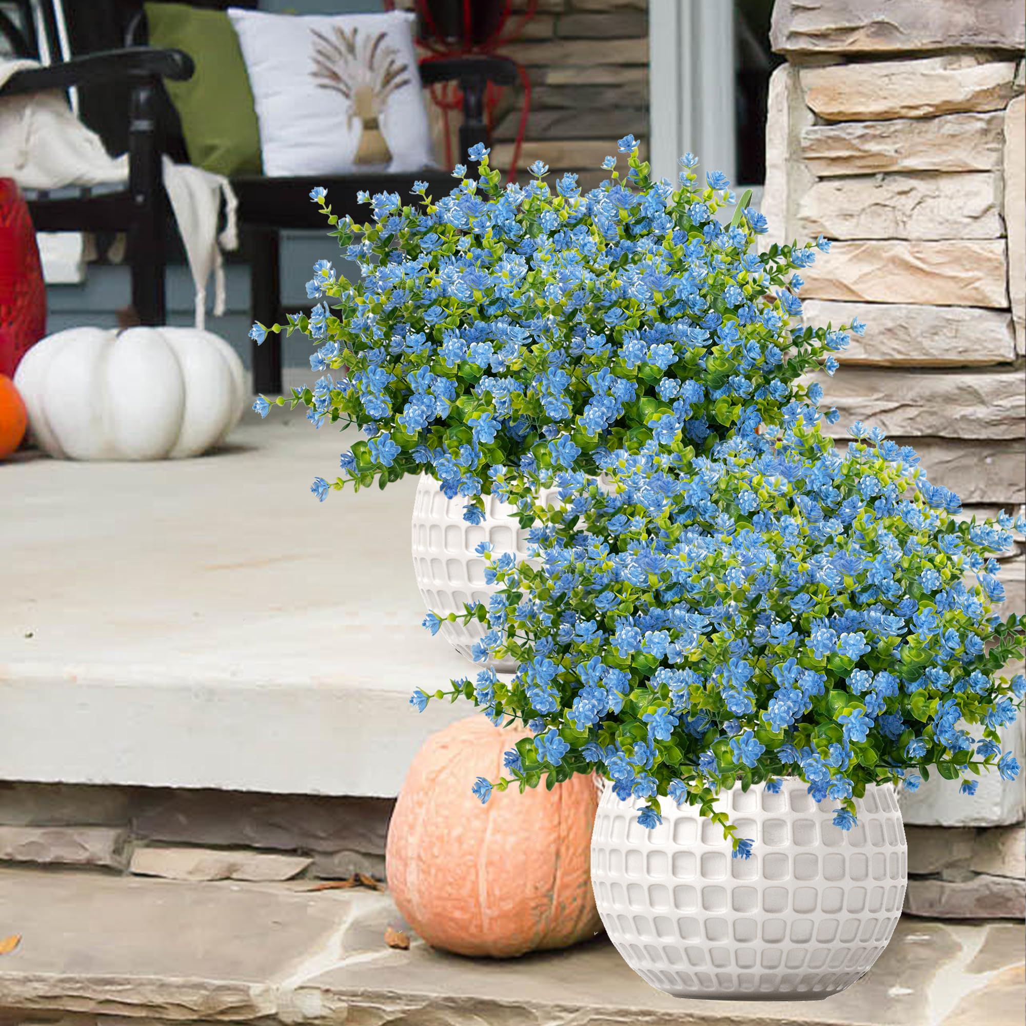 Photo 1 of NETAP Outdoor Artificial Flowers UV Resistant, 20 Bundles Fake Realistic Floral Greenery Plants for Outside Porch, Window Boxes, Garden, Yard, Inside Home Table Decor,Blue