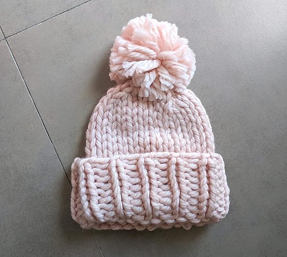 Amazon Com Super Chunky Knit Hat With Pom Pink Handmade