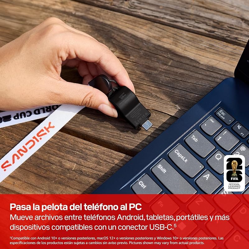 Unidad Flash USB-C edición FIFA World Cup 2026 Global de 64 GB (de hasta 300 MB/s de Velocidad de Transferencia, la aplicación SANDISK Memory Zone)
