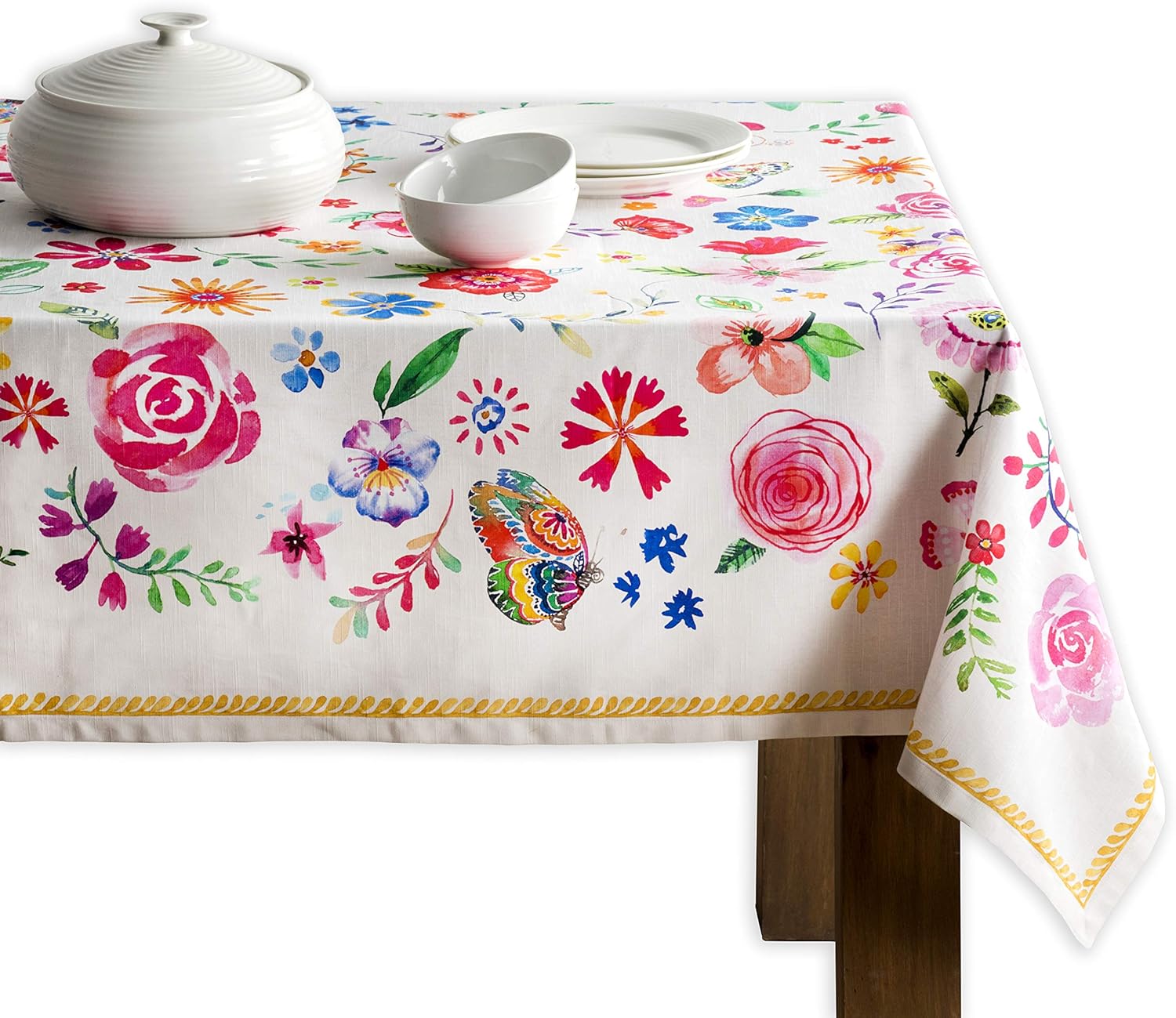 Maison d' Hermine Happy Florals 100% Cotton Tablecloth for Kitchen Dinning Tabletop Decoration Parties Weddings Spring Summer [Sweety (Rectangle, 60 Inch by 108 Inch)]