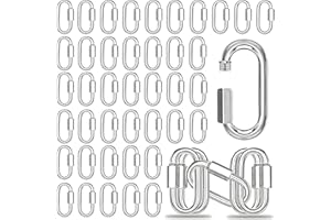 AFROX 50PCS 2 Inches Chain Quick Links, M5 Galvanized Steel Thread Heavy Duty Carabiner Clips, 3/16" Locking Carabiners Connectors for Hammock, Camping, Pet Leash, Key Chain, Gym, 650 Lbs Capacity