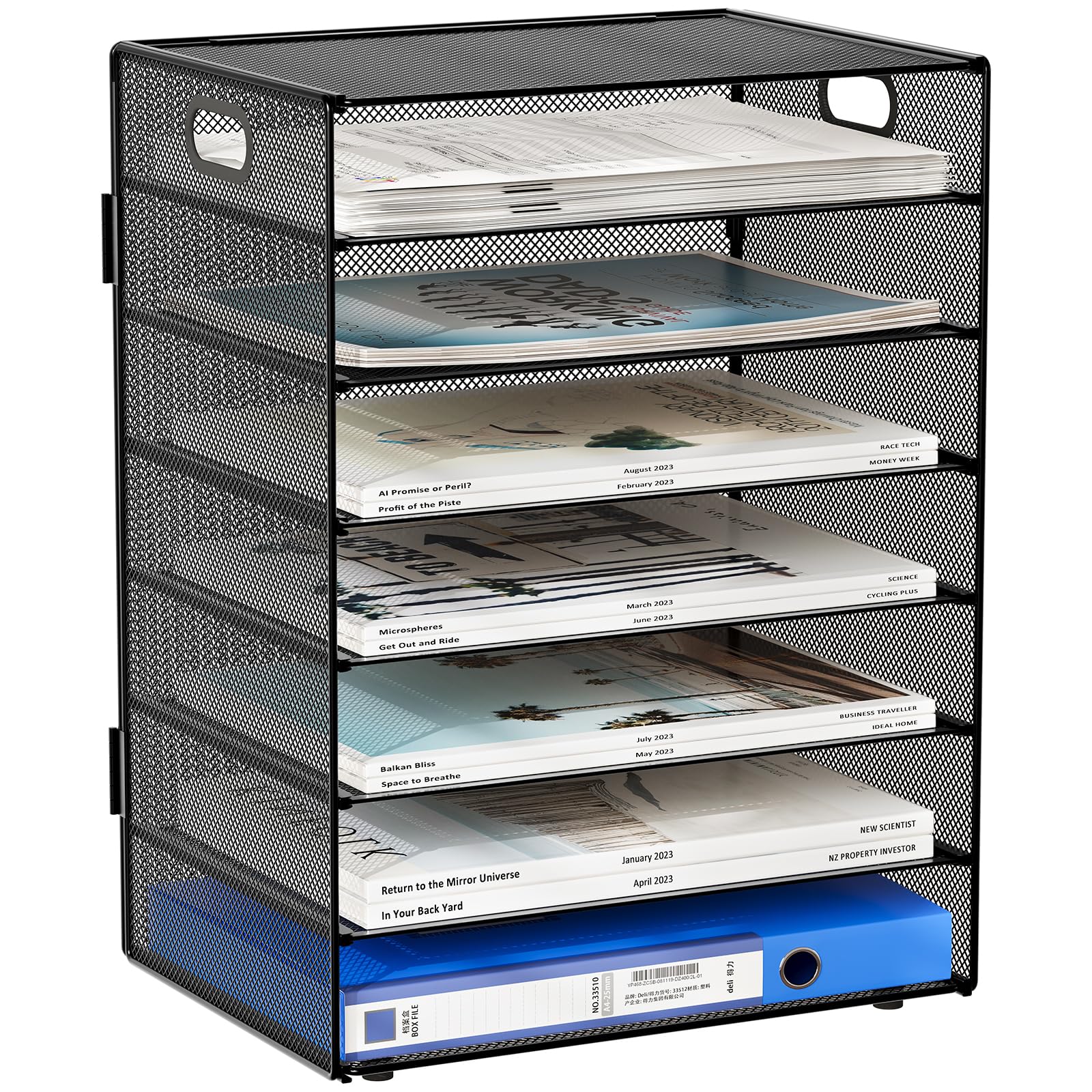 EasyPAG 7 Tier Desktop A4 Office Mesh Tray Desk Tidy File Holder Paper Organiser Magazine Storage Rack,Black
