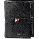Tommy Hilfiger Men's Stripe Emboss Trifold Wallet, Black, One Size