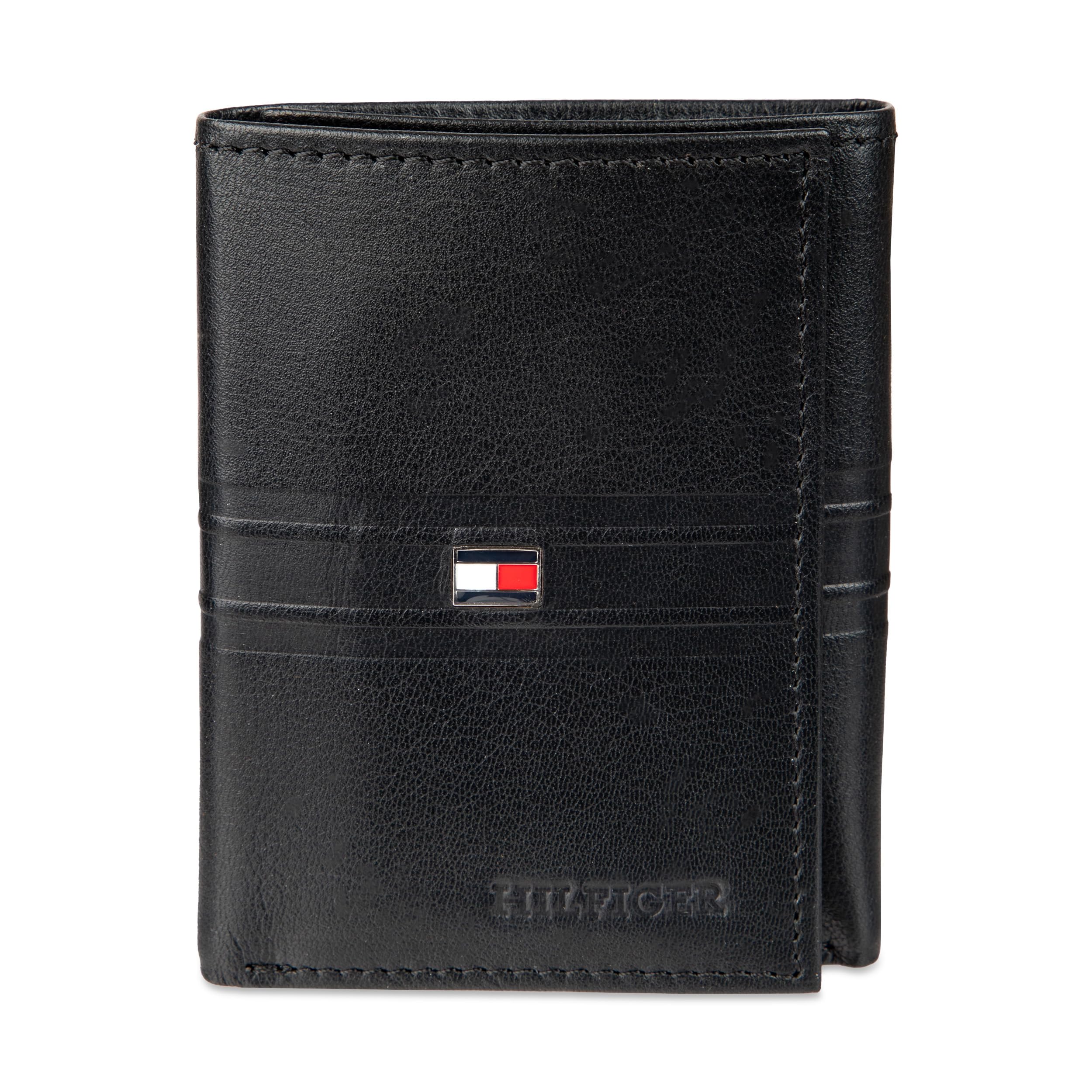 Tommy Hilfiger Men's Stripe Emboss Trifold Wallet, Black, One Size Image