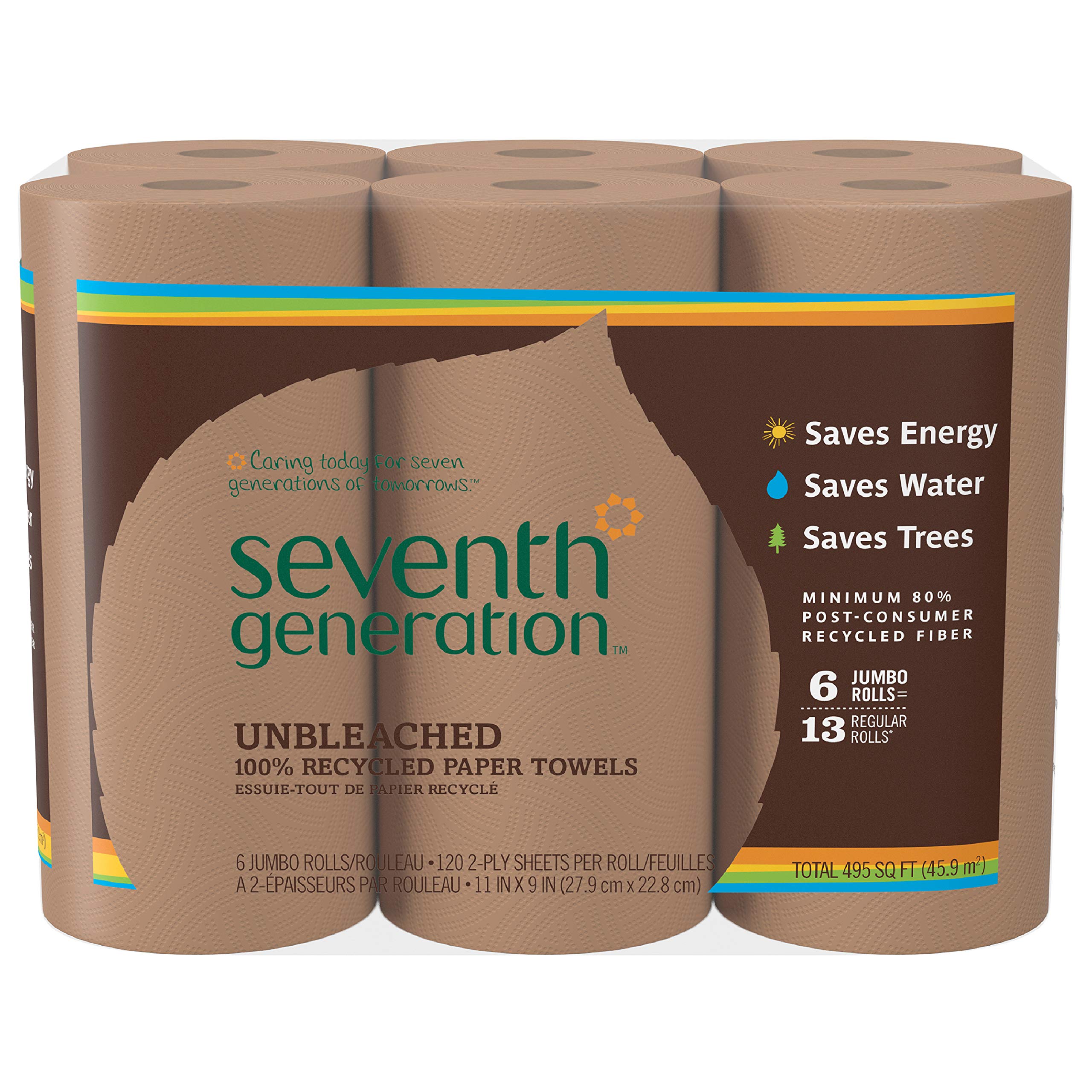 Photo 1 of Seventh Generation Unbleached Paper Towels, 100% Recycled Paper, 6 Count, Pack of 4