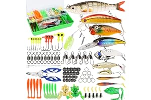 SMMYMGF Fishing Lures Tackle Box Bass Kit, Including Animated Lure,Crankbaits,Spinnerbaits,Soft Plastic Worms, Topwater Lures,Hooks,Saltwater & Freshwater Fishing Gear for Bass,Trout, Salmon.