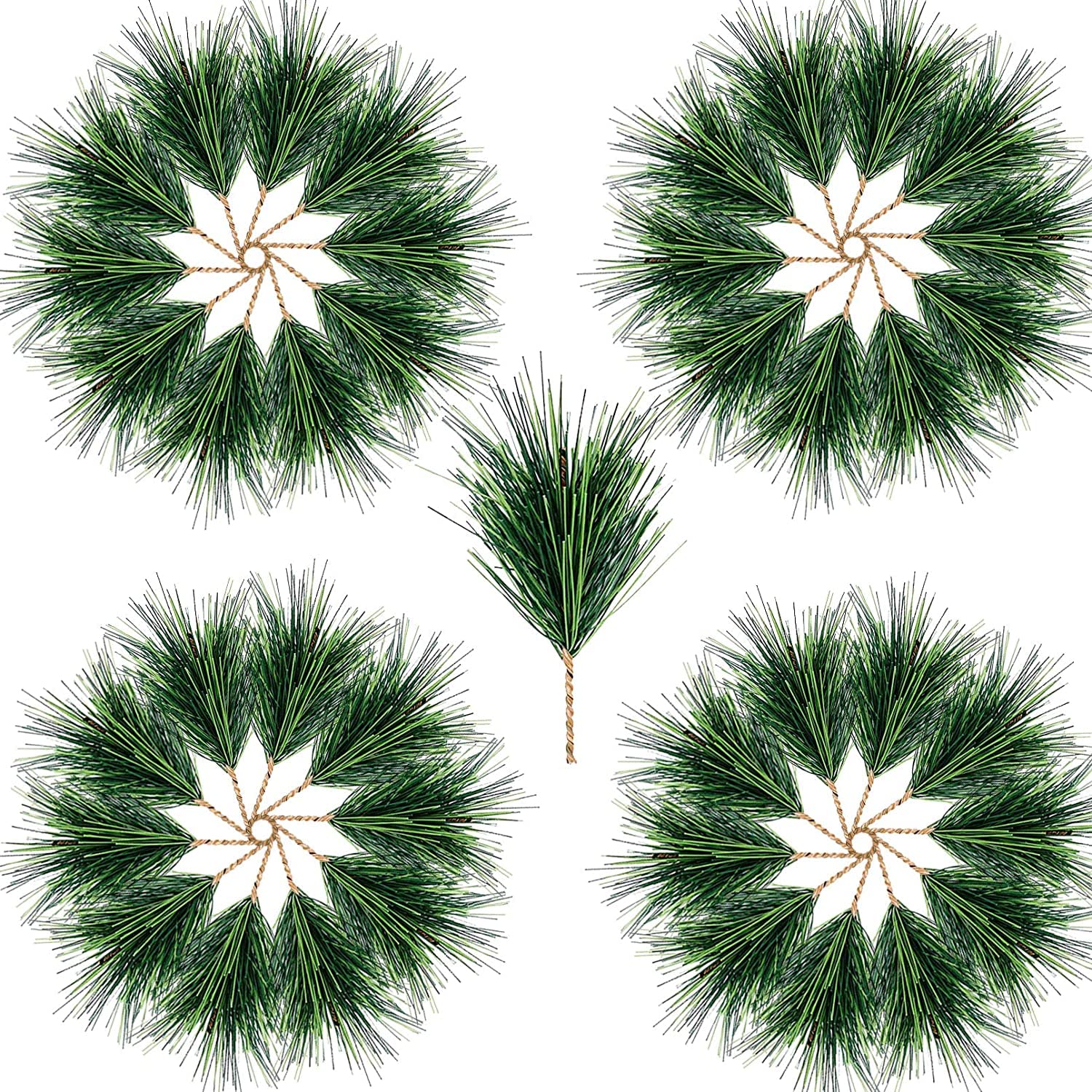 GIONAR 80 PCS Artificial Green Pine Needles Branches,Small Pine Twigs Stems Picks,Fake Greenery Picks for Christmas Garland Wreath Embellishing and Home Holiday Garden Decoration