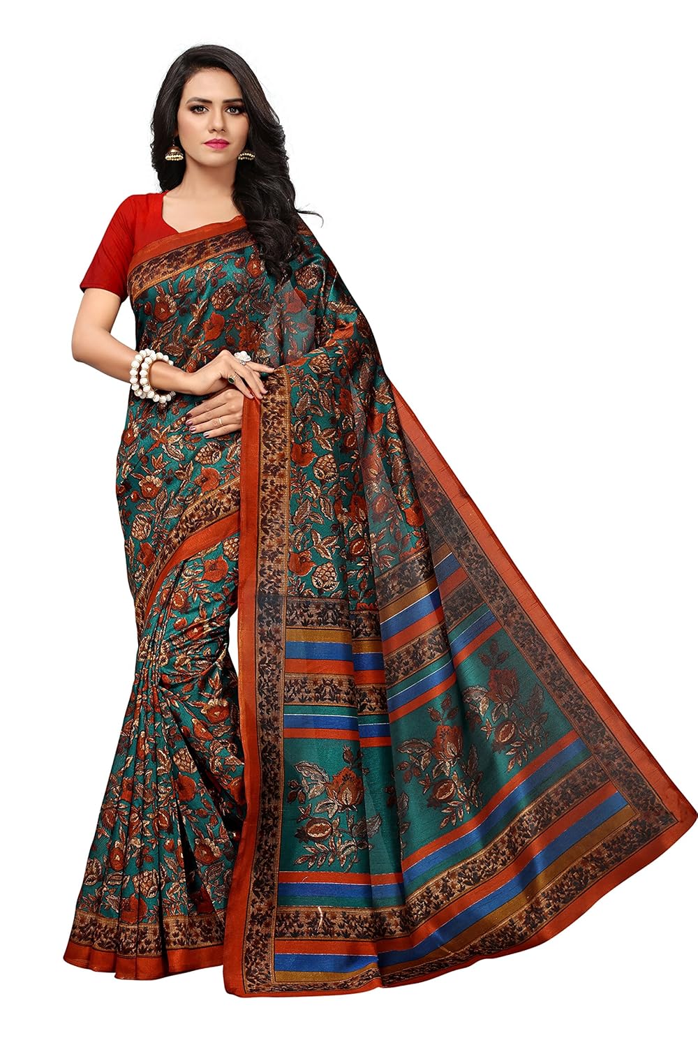 art decor sarees women's multi color banglory silk printed saree with blouse