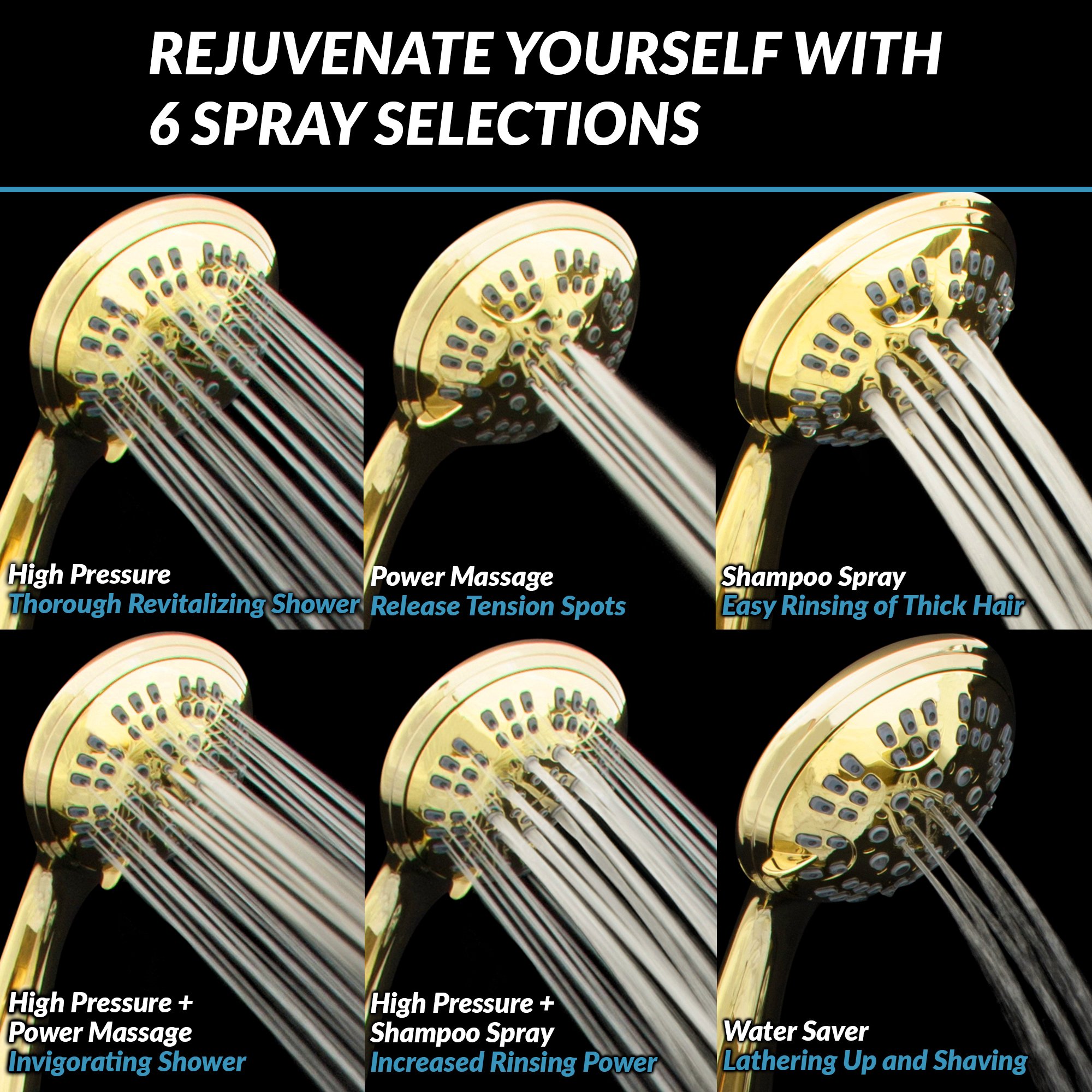 ShowerMaxx Shower Head Premium 6 Spray Settings Luxury Spa Detachable