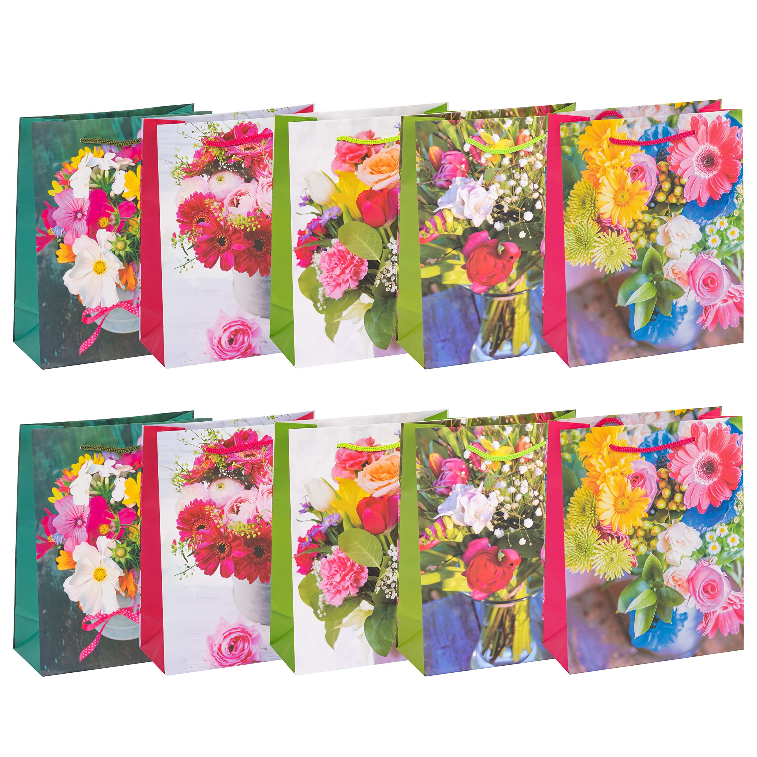 Idena 90073 Gift Bag Flowers Pack of 10 Assorted Colours