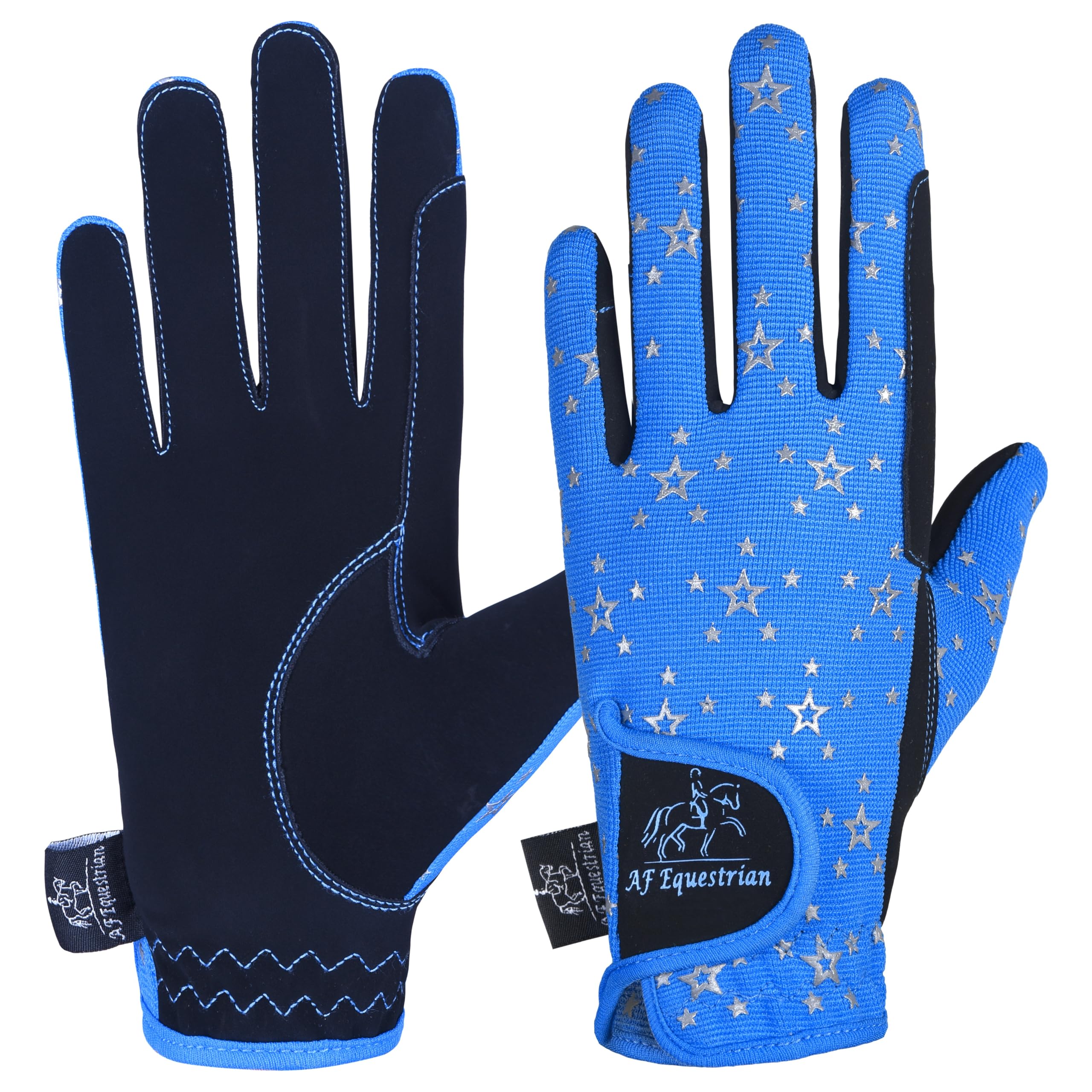 AFE Kids Gloves For Girls Boys Unisex Horse Riding Gloves Outdoor Gloves Sports Gloves Cycling Gloves For Children Black Blue Pink Star Design (Blue Star Design, Medium)