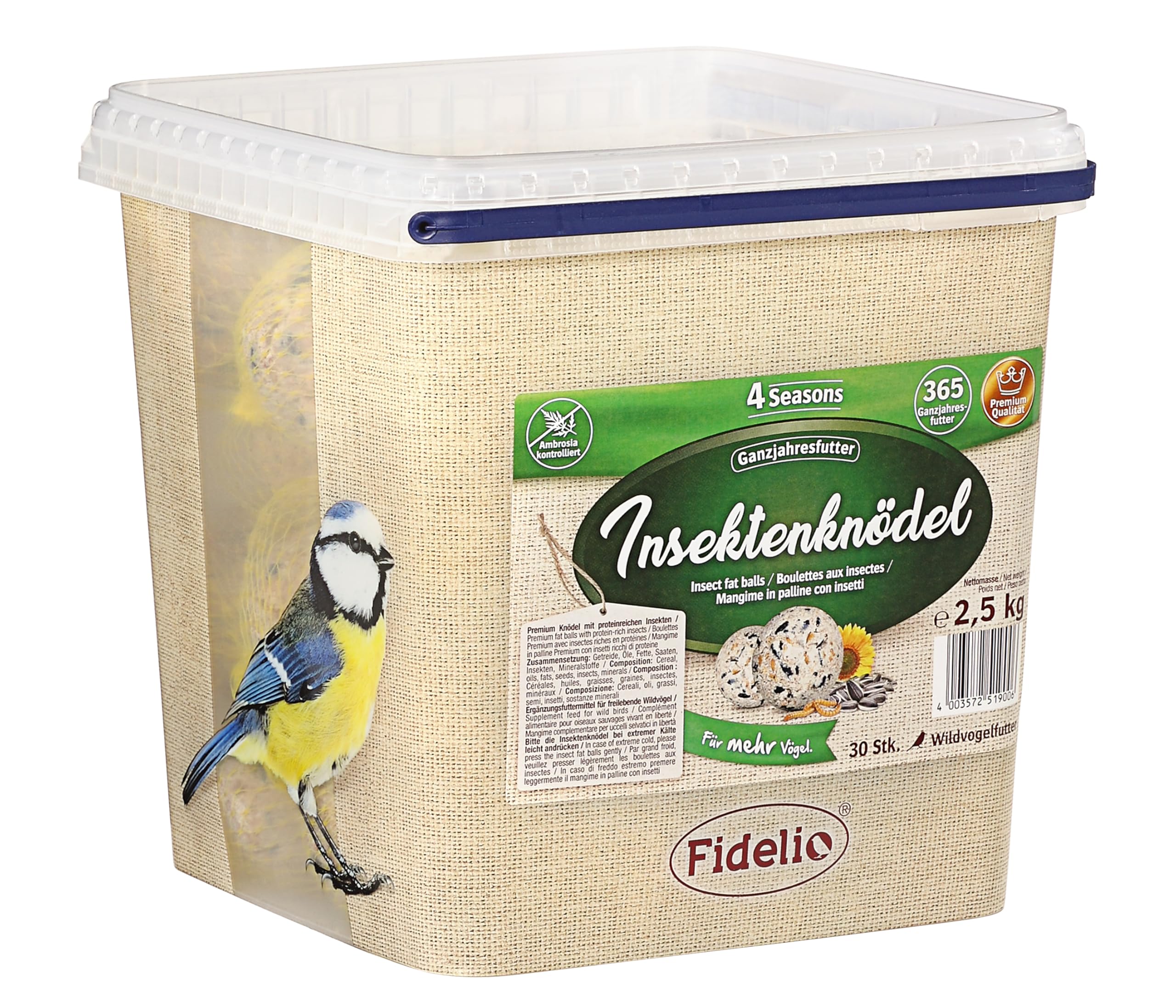 Fidelio Insect Fat Balls in Bucket, 2.5 Kg