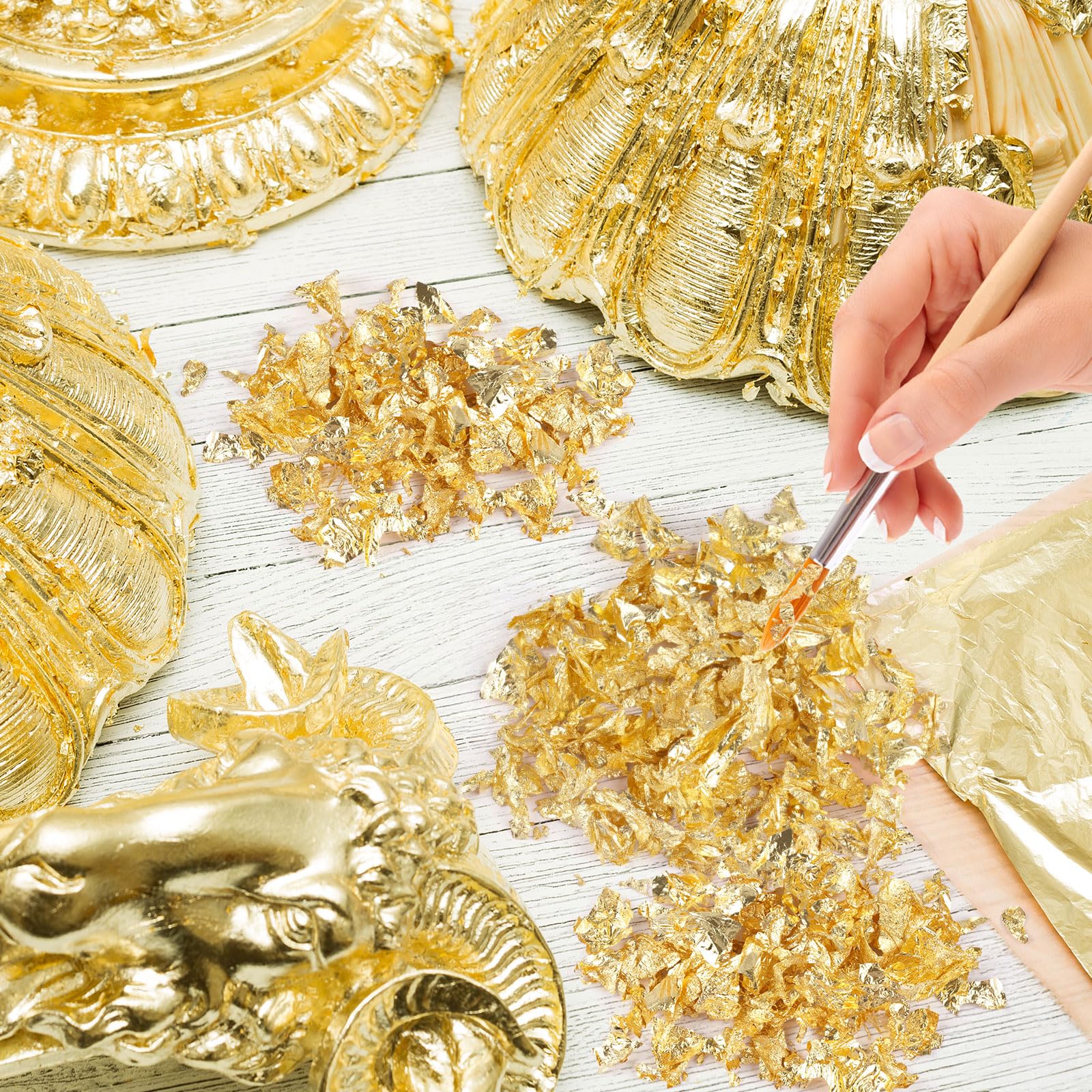 Gold Leaf Sheets, 200/400 Pcs Available, Gold Foil Sheets, Gold Flakes for Art & DIY Projects, Resin, Gilding Crafting, Nails, Furniture, Home Decor - 5.5