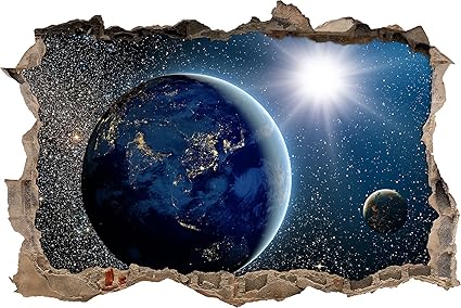 Pixxprint 3D_WD_S2464_92x62 Planeten im Weltall Wanddurchbruch 3D Wandtattoo, Vinyl, bunt, 92 x 62 x 0,02 cm