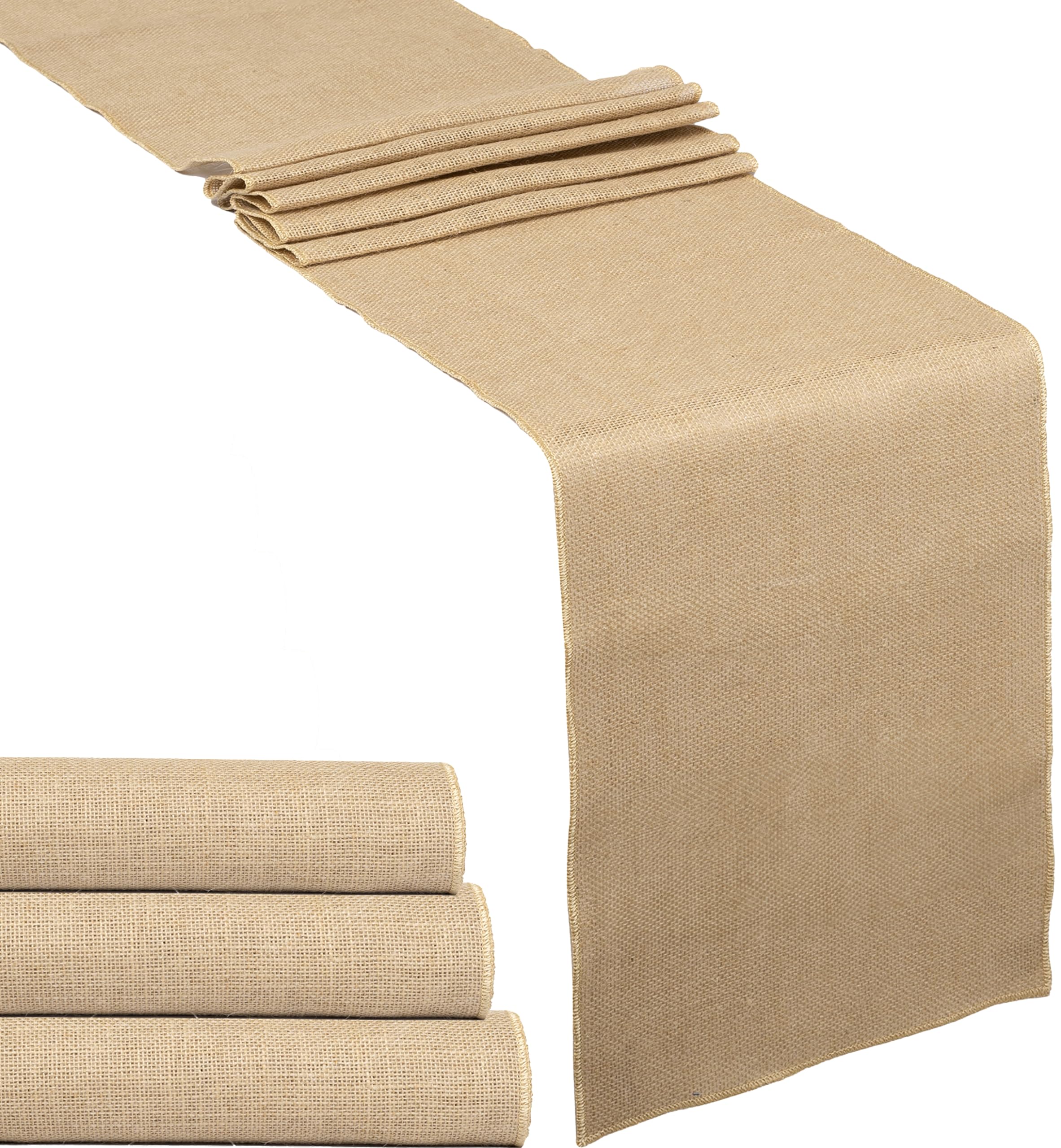 Photo 1 of 4 Pack Natural Burlap Table Runners|12 x 108 Inch Rustic Jute Runner for Wedding, Farmhouse Parties, Thanksgiving, Kitchen Table Décor, Fall Decorations, Crafts, BBQs - Natural (12"x108", 4PCS)