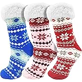 Winterlace Fuzzy Fluffy Slipper Socks, 3 Pairs Womens Sherpa Non Slip Plush Comfy Cozy Cabin Sock