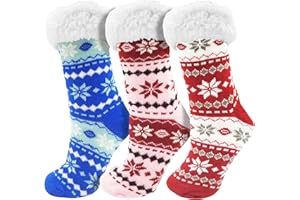 Winterlace Fuzzy Fluffy Slipper Socks, 3 Pairs Womens Sherpa Non Slip Plush Comfy Cozy Cabin Sock