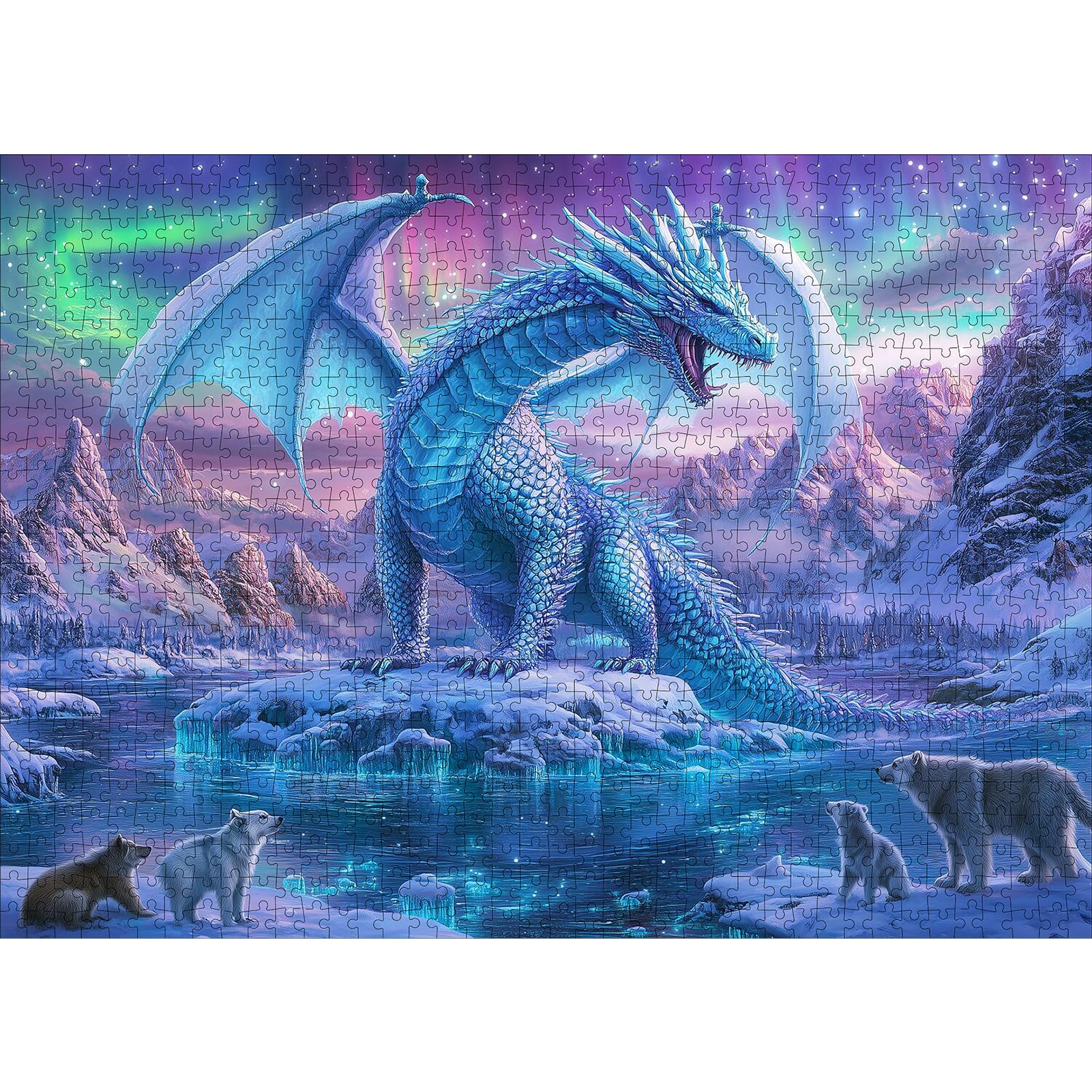 Photo 1 of 1000 Piece Aurora Dragon Puzzle for Adults - Vibrant Blue & Purple, Large Challenging Jigsaw Puzzle for Family Interactive Game Puzzle DIY Home Decoration Brain Challenge Gift