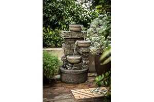 CHENGPIN Cheng Pin Water 3 Tiered Bowls Floor Stacked Stone Waterfall Fountain for Outdoor Patio Garden Backyard Decking Décor. 28 Inch Tall