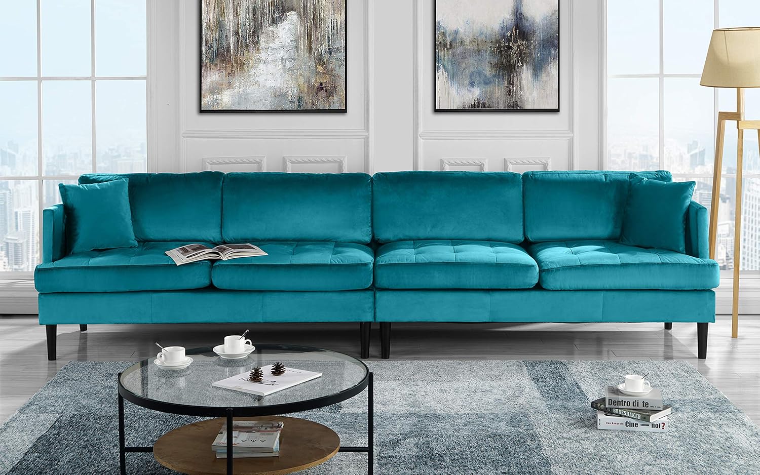 Amazon Com Mid Century Modern Extra Large Velvet Sofa Living
