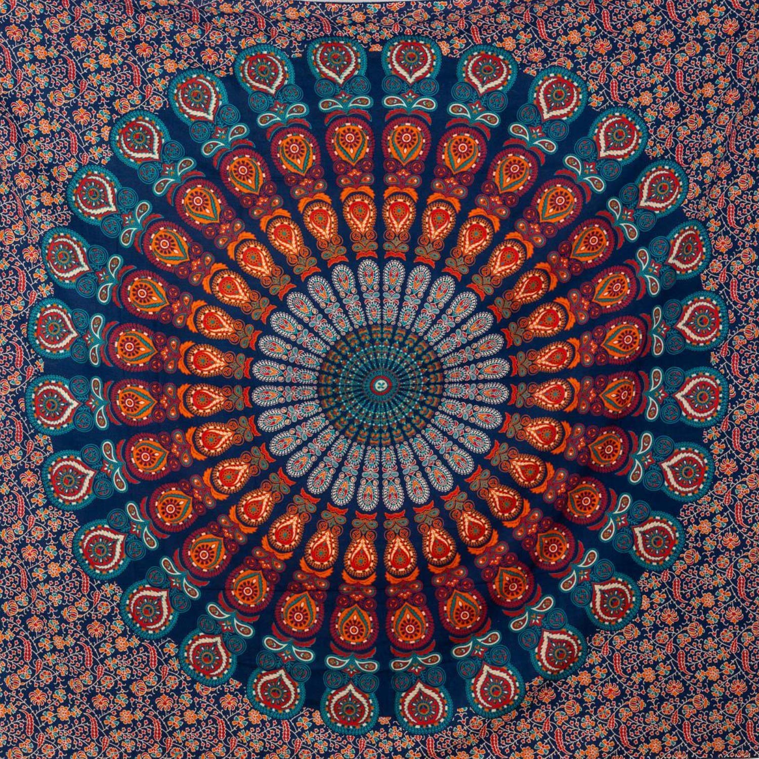 MOMOMUS Mandala Tapestry Wall Hanging – Mural Art, 100% Cotton, Bohemian & Lightweight – Indian Wall Tapestry for Bedroom Aesthetic - Blue and Red, 210x230 cm — image 1