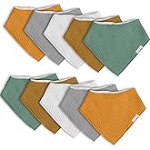 Muslin Baby Bibs for Boys Girls,10 Pack Super Absorbent Baby Bandana Drool Bibs Set for Teething and Drooling,100% Cotton Soft for Infant,Newborn