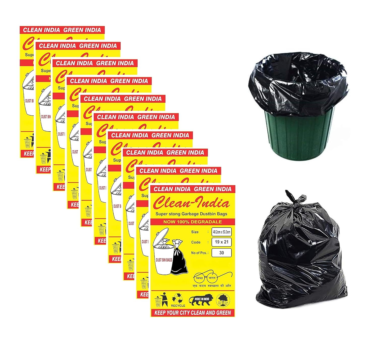Clean India Garbage Bags 10 Packs of 30Pcs 300 pcs 19X21 inches