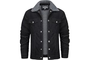 KEFITEVD Men's Corduroy Jacket Sherpa Lined Fleece Trucker Jackets Winter Coat Warm Thick Jacket for Casual Work Cargo