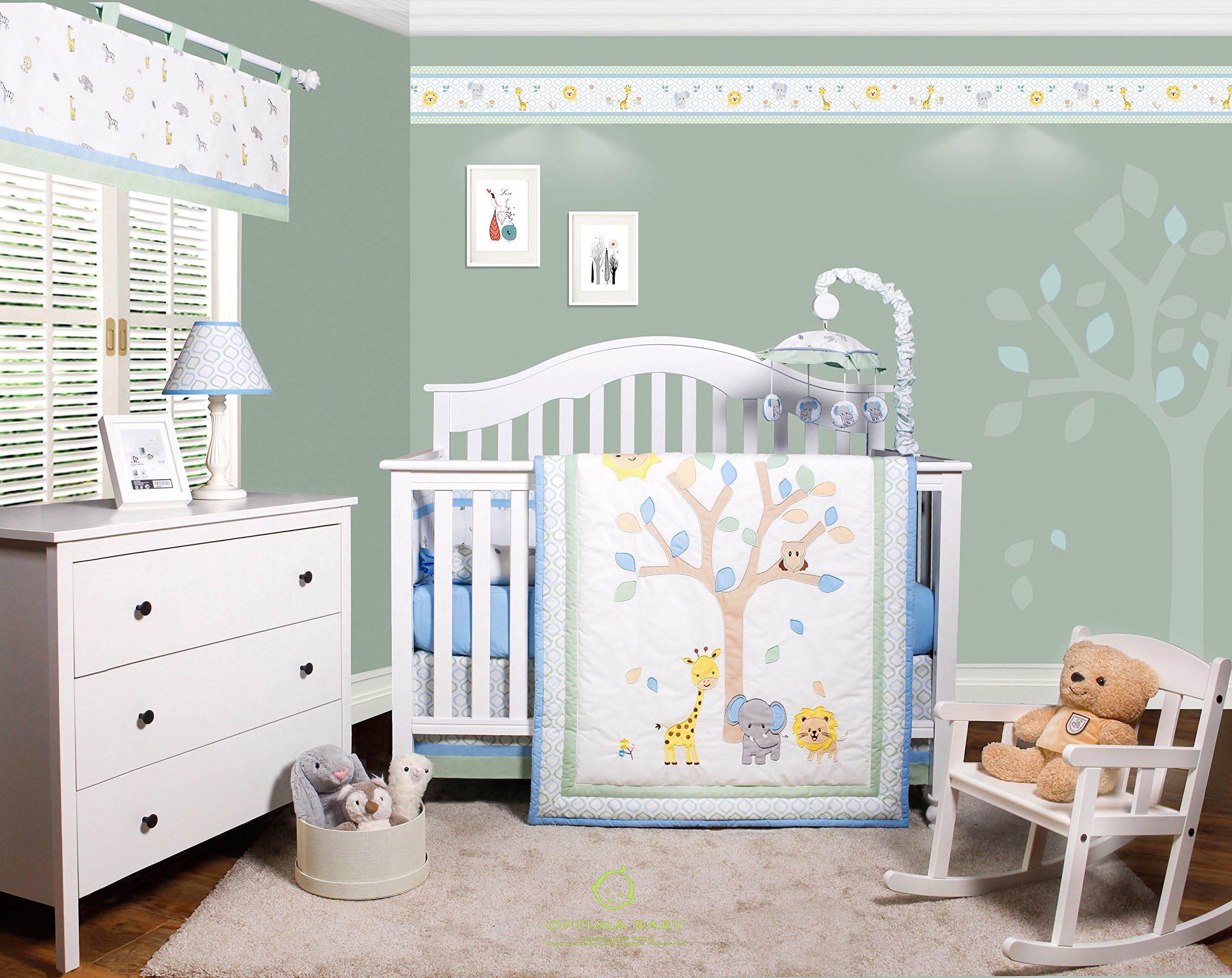 GEENNY OptimaBaby Safari Jungle Animals 6 Piece Baby Nursery Crib Bedding Set