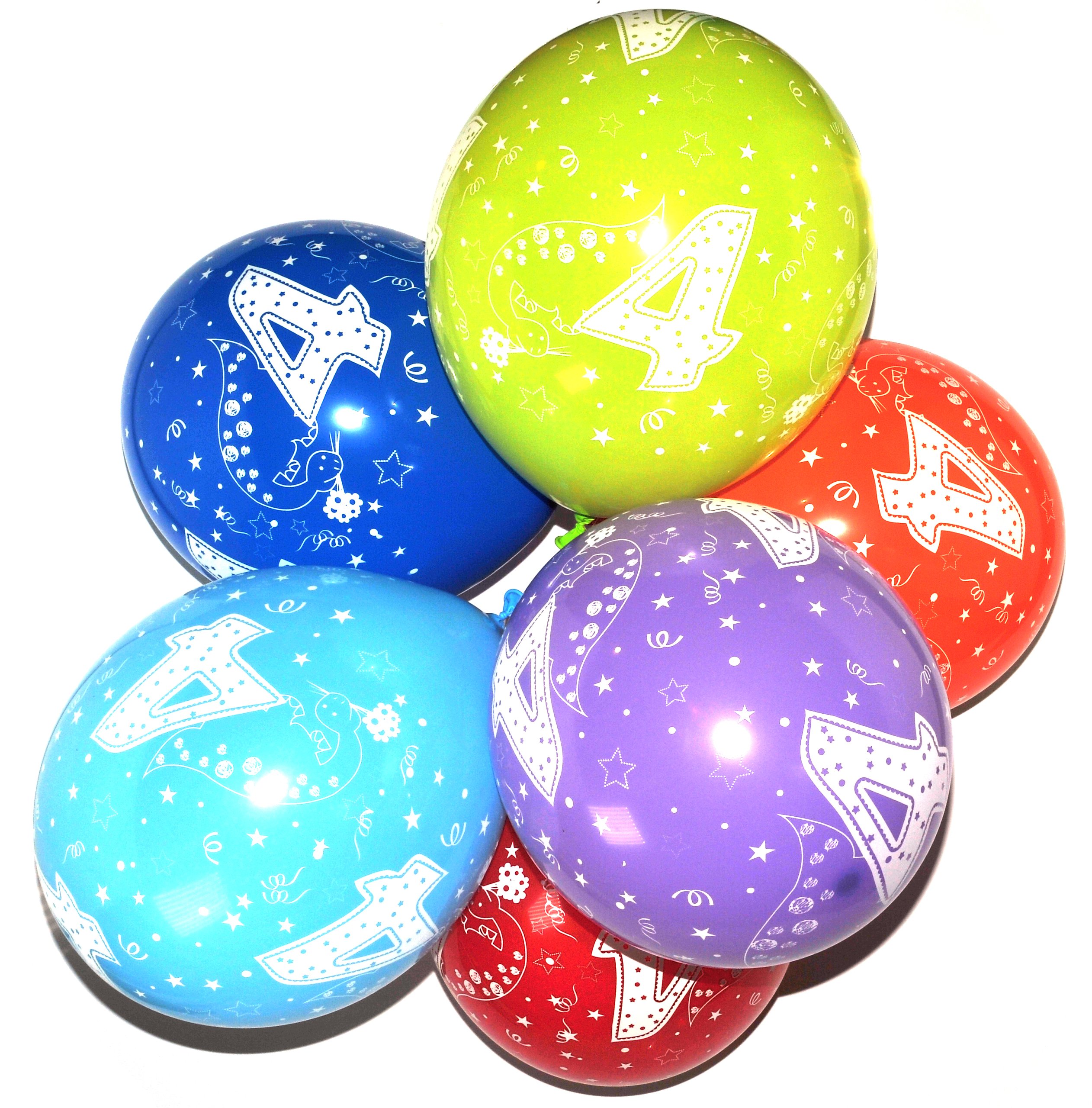 Happium 12" Latex Assorted Balloons Age 4, Birthday Balloons Number 4, Pack of 10 Multicolour Dinosaurs