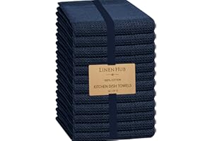 Linen Hub 12 Pack Kitchen Dish Towels 100% Cotton 16x26 Absorbent Durable Washable, Tea Towels, Dish Cloths, Bar Towels, Clea