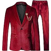 MAGE MALE Men's 2 Piece Velvet Suit One Button Tuxedo Slim Fit Luxurious Blazer Party Dinner Jacket & Pants