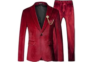 MAGE MALE Men's 2 Piece Velvet Suit One Button Tuxedo Slim Fit Luxurious Blazer Party Dinner Jacket & Pants