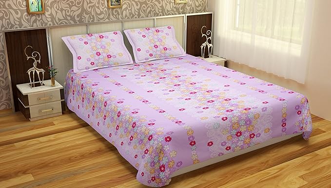 MAFATLAL Premium Cotton Double Bedsheet with 2 Pillow Covers - Double, Multicolor